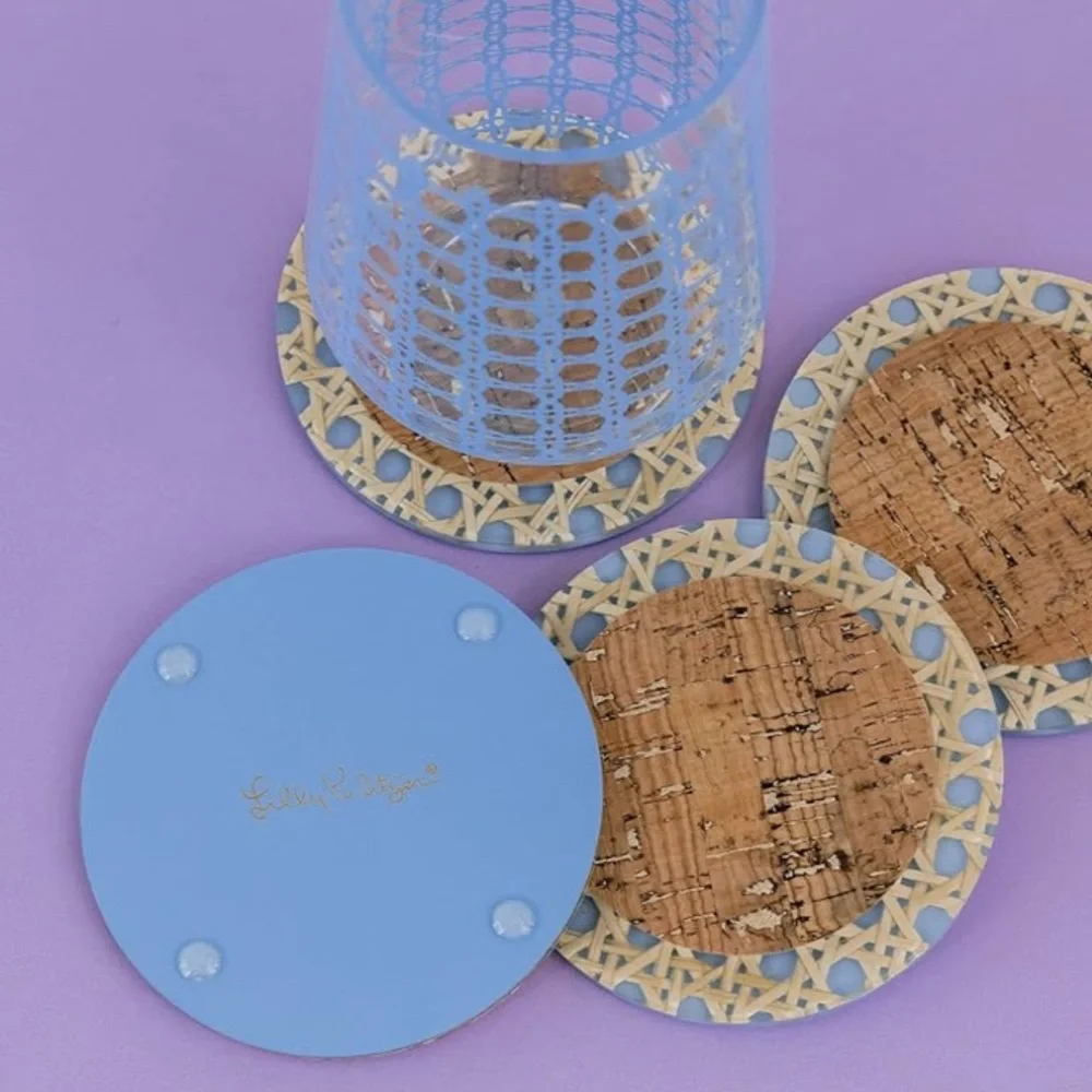 Lilly Pulitzer Blue and Tan Cork Coasters
